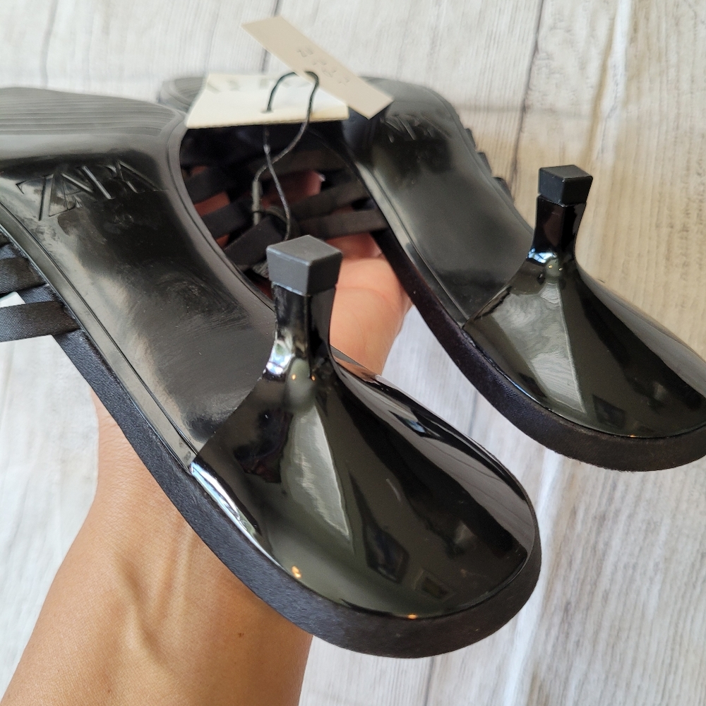 •SOLD• Zara Black Weaved Point Toe Kitten heel Mule Size 9 •New w/ Tag• - Picture 8 of 9
